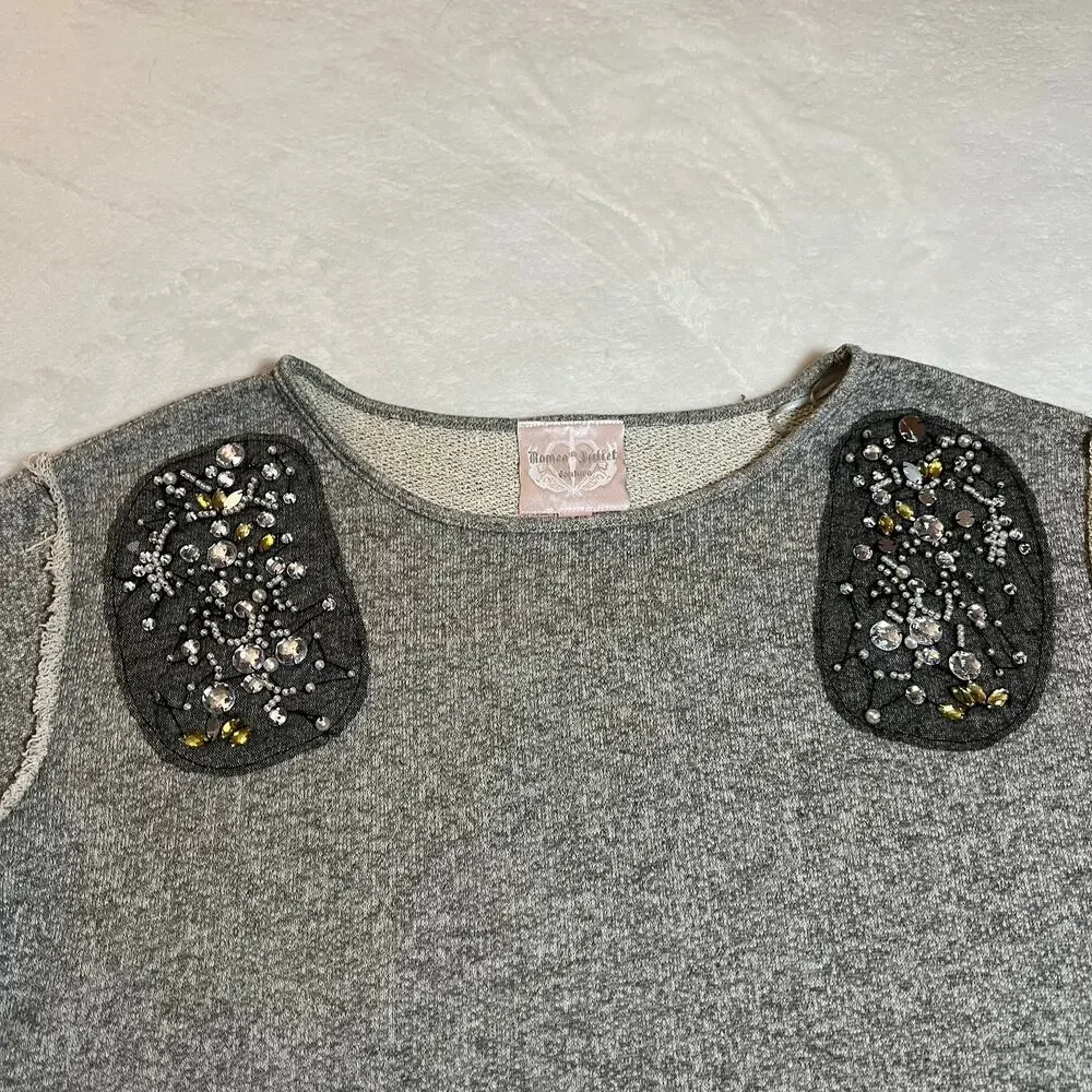 Romeo & Juliet Couture Embellished Shoulder Relaxed Fit Sweatshirt Size Small